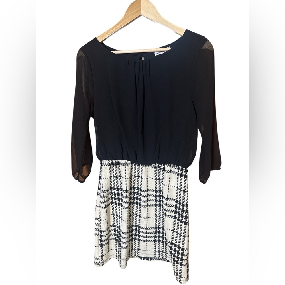 Dainty Hooligan Black Sheer Sleeve Plaid Dress Size M